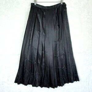 Axiom Pleated Satin A Line Modest Preppy Retro Maxi Flowy Skirt Womens M Black